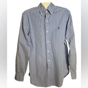 Men's Ralph Lauren Sky Blue Button Down Shirt With Navy and White Pinstripes